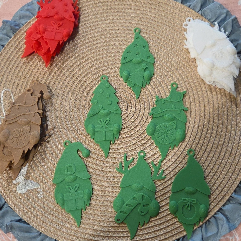 Christmas with My Gnomies Set Of 6 3-D Printed Gnome Ornaments